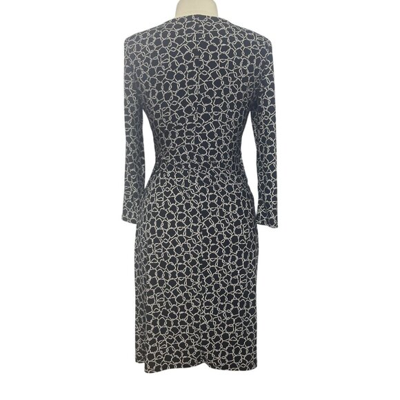 Chaps Wrap Dress Women Medium Black White Long Sleeve - Picture 3 of 8